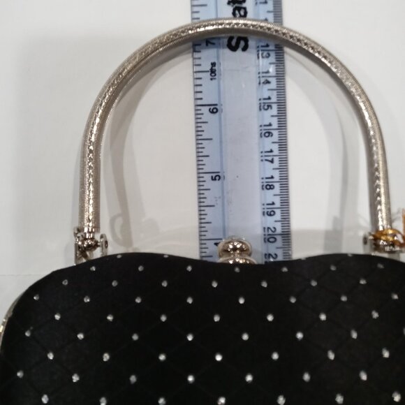 Joy Collection Blk Eve Clutch Bag Sparkly Dots "U" Handle Faux Diamond Closure - Picture 11 of 13